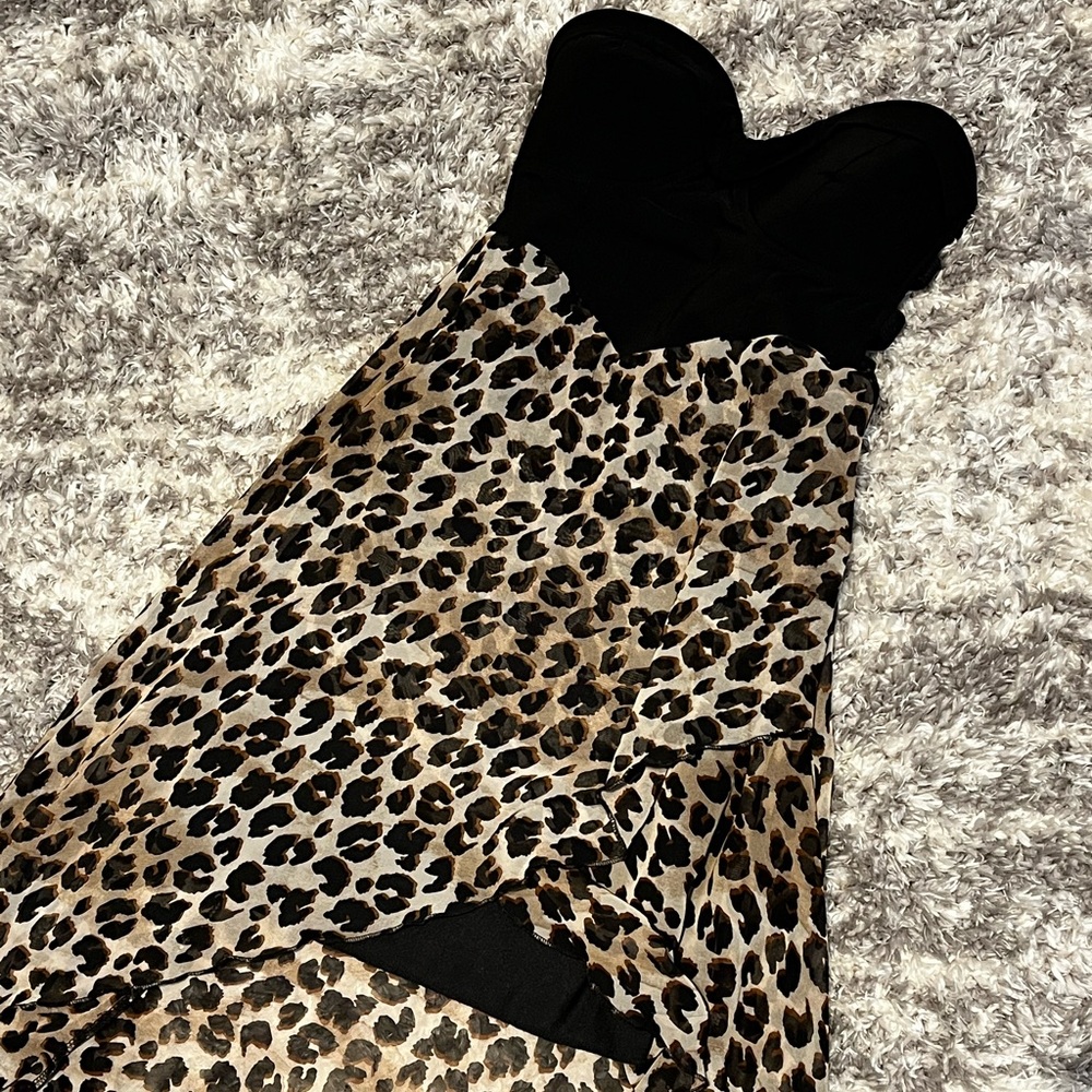 Strapless Black And Cheetah print Dress